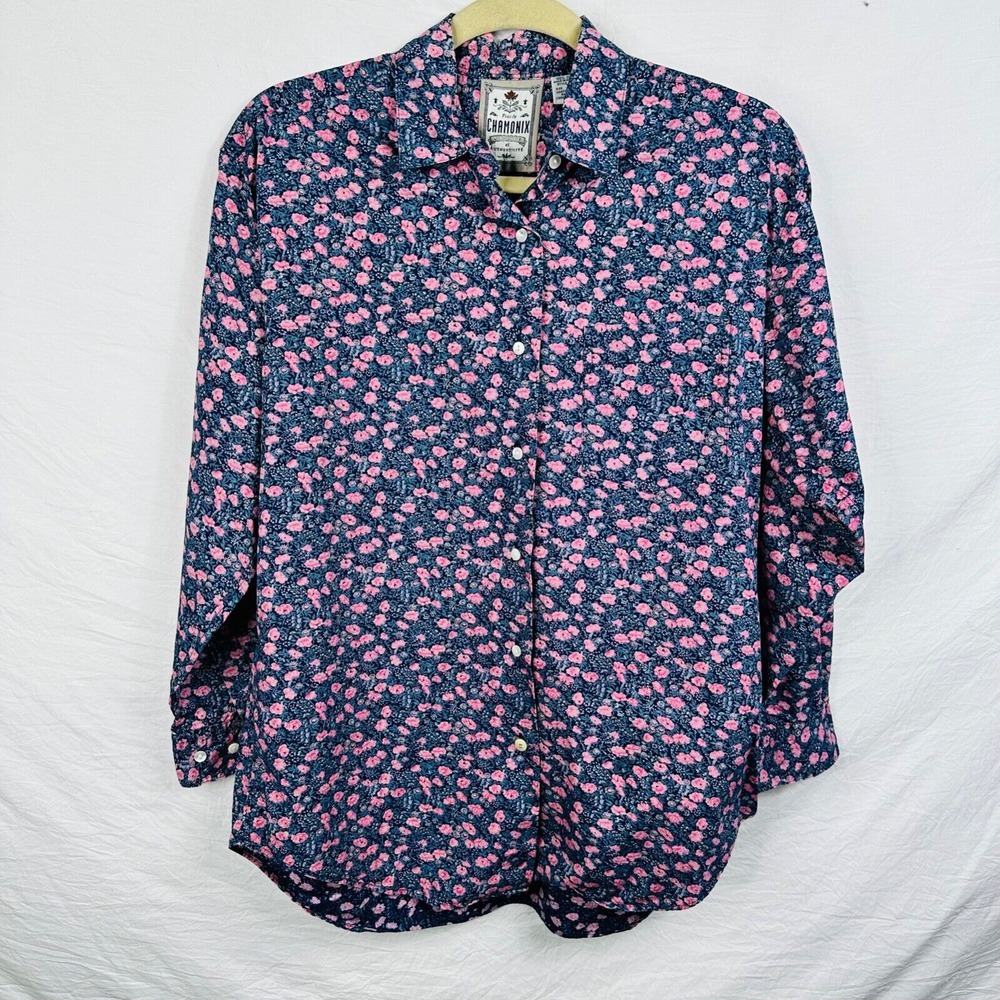 Pres De Chamonix Women‎ Cotton Shirt  Button down Pink & Blue floral Size Small